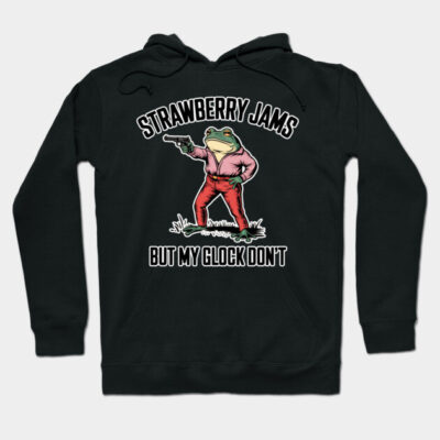 Black hoodie with frog graphic and playful text, featuring a casual style for everyday wear.