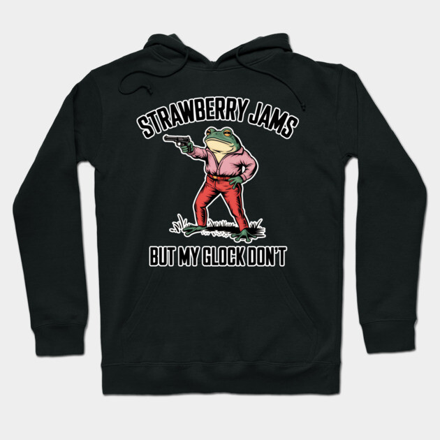 Black hoodie with frog graphic and playful text, featuring a casual style for everyday wear.