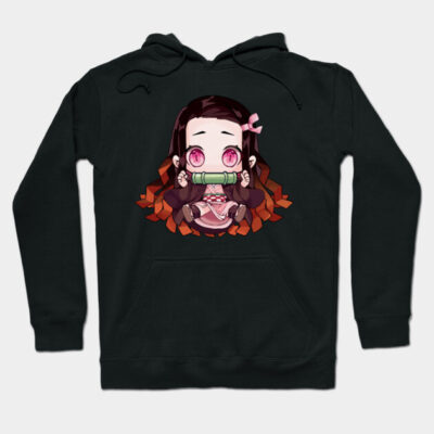 Black anime hoodie with cute chibi design, long sleeves, soft cotton material, perfect for casual wear and fans.
