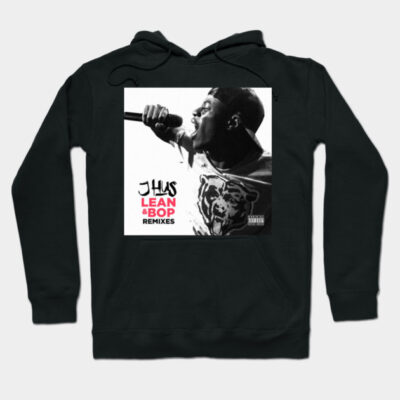 Black hoodie with "Lean & Bop Remixes" graphic print, casual style, comfortable cotton material, unisex design.