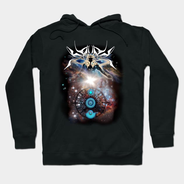 Black hoodie with cosmic design, featuring abstract space art. Perfect for casual wear, made from soft cotton blend.
