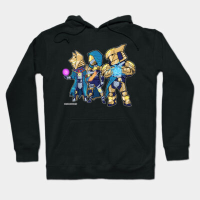Black hoodie with colorful cartoon characters, featuring a fantasy design. Comfortable cotton blend, perfect for casual wear.