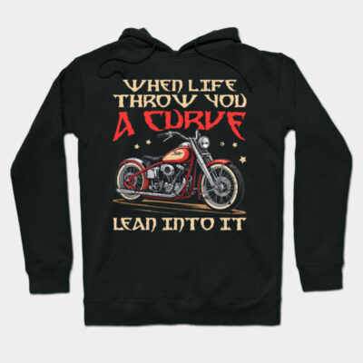 Black hoodie with vintage motorcycle graphic and motivational text, ideal for casual wear, cotton blend material.