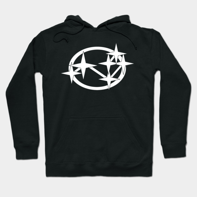 Black hoodie with white star design, casual style, cotton material, perfect for everyday wear and comfort.
