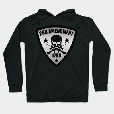 Black hoodie with "2nd Amendment 1789" skull design, casual style, cotton blend, unisex.