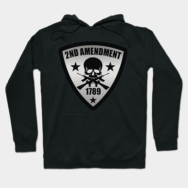 Black hoodie with "2nd Amendment 1789" skull design, casual style, cotton blend, unisex.