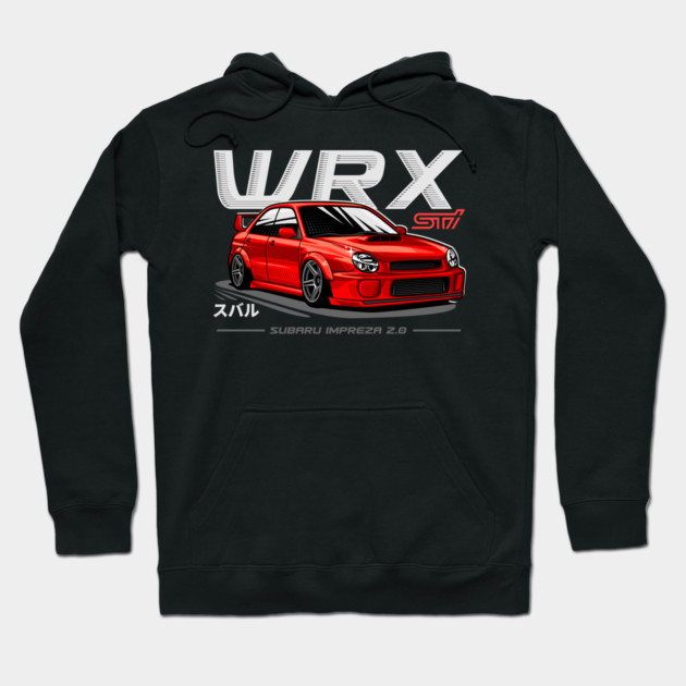 Black hoodie featuring a red sports car graphic and "WRX" text, perfect for car enthusiasts and casual wear.