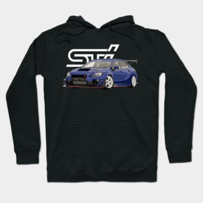 Black hoodie with blue sports car graphic, featuring bold design. Perfect for car enthusiasts and casual wear.