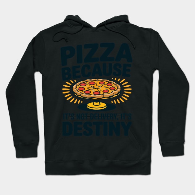Black hoodie with fun pizza graphic and slogan, casual style, perfect for comfort and warmth, cotton blend material.
