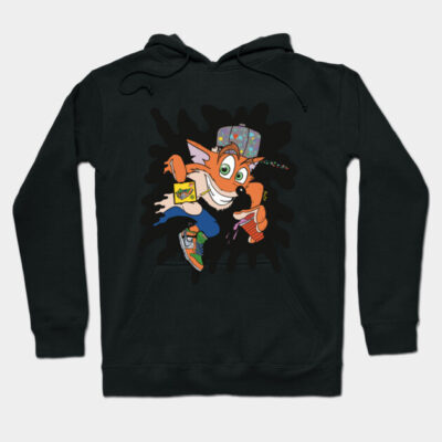 Black hoodie with colorful cartoon fox design, featuring playful style and casual wear. Ideal for cozy, stylish outings.