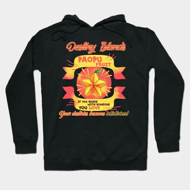 Black hoodie with colorful "Paopu Fruit" graphic, text design, and drawstring hood. Perfect for casual wear.