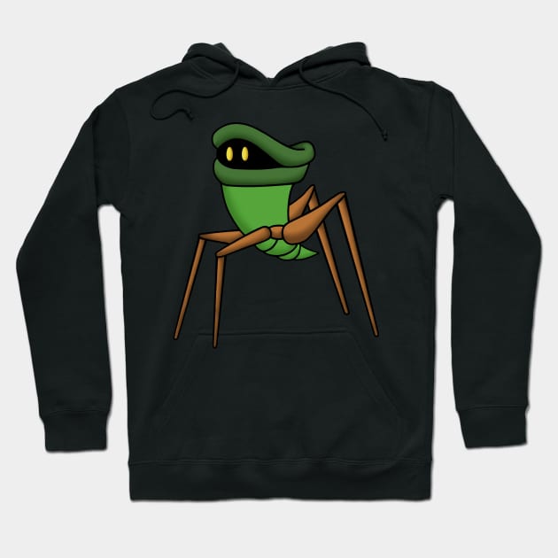 Black hoodie with green cartoon character print, unisex casual wear, cotton blend material, ideal for cool weather.