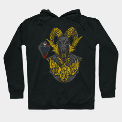 Black hoodie with a bold yellow and gray dragon design, featuring a unique artistic style for casual wear.