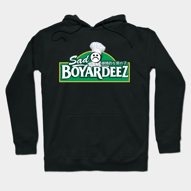 Black "Sad Boyardeez" hoodie with graphic print, unisex style, comfortable cotton blend for casual wear.