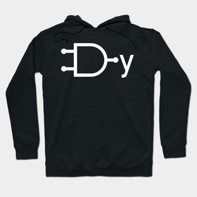 Black hoodie with plug design, white graphic, casual style, cotton material, ideal for everyday wear.