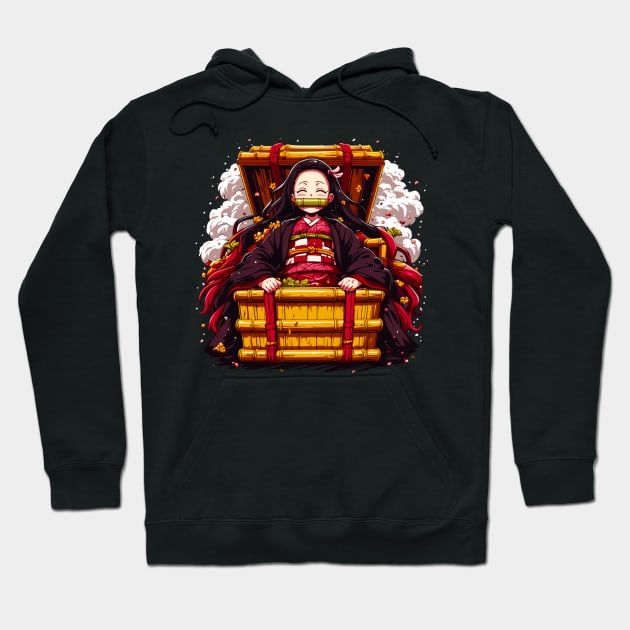 Black hoodie with colorful anime graphic print, featuring character in a vibrant, dynamic style. Cozy cotton blend.