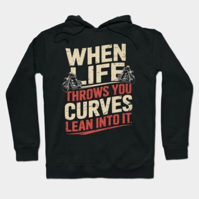 Black hoodie with motivational motorcycle graphic and text design, perfect for casual wear and outdoor activities.