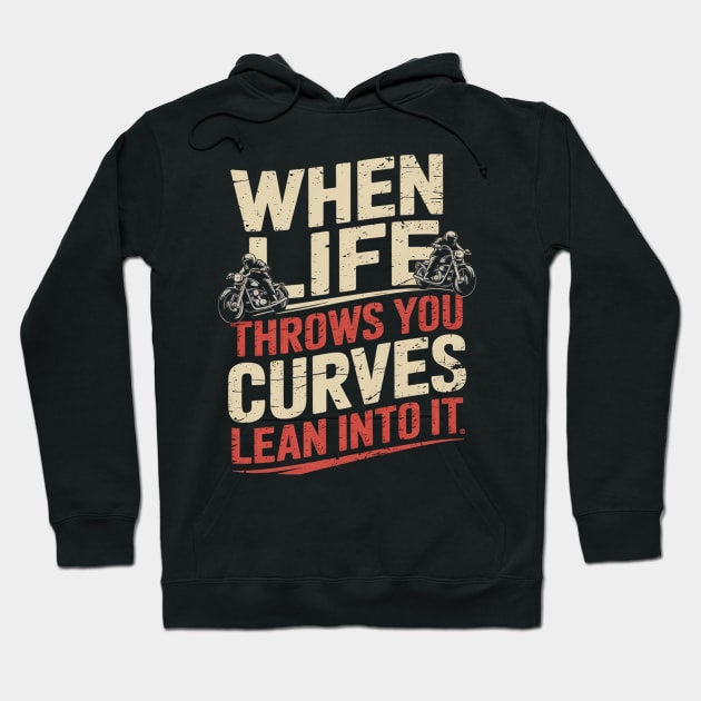 Black hoodie with motivational motorcycle graphic and text design, perfect for casual wear and outdoor activities.
