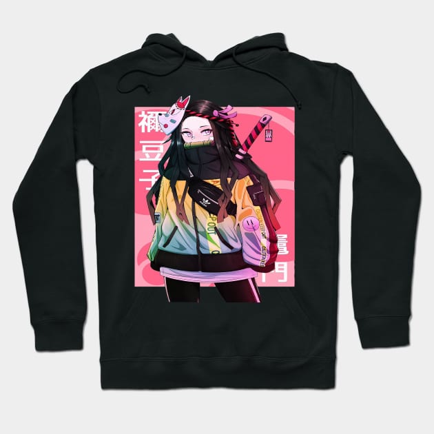 Black hoodie with colorful anime graphic design, featuring a vibrant character illustration, perfect for casual wear.