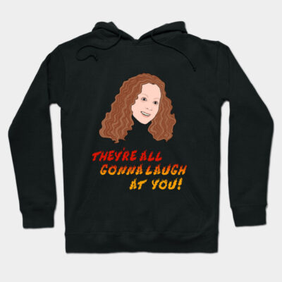 Black hoodie with cartoon face and "They're All Gonna Laugh at You" text, casual wear, cotton blend material.