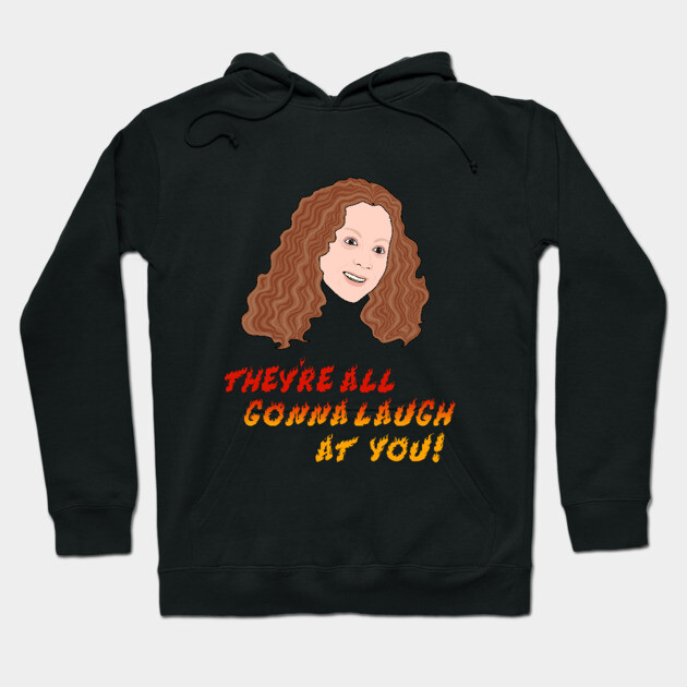 Black hoodie with cartoon face and "They're All Gonna Laugh at You" text, casual wear, cotton blend material.