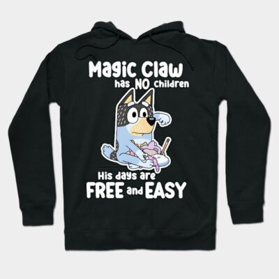 Black hoodie with playful cartoon design and text, featuring a relaxed character. Cozy, casual wear for everyday comfort.