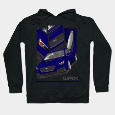 Black hoodie with blue car graphic design, featuring sporty style for casual wear. Ideal for car enthusiasts.