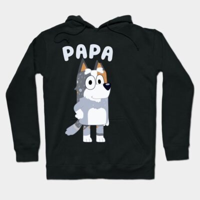 Black hoodie with cartoon dog design and "Papa" text, cozy casual wear, perfect for cooler weather or lounging.