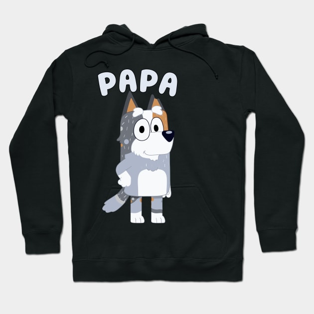 Black hoodie with cartoon dog design and "Papa" text, cozy casual wear, perfect for cooler weather or lounging.
