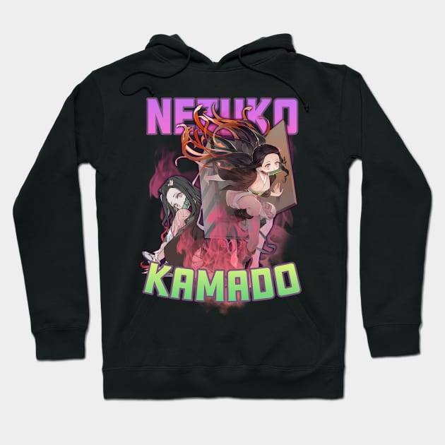 Black anime-themed hoodie featuring colorful graphics and text, ideal for casual wear and anime fans.