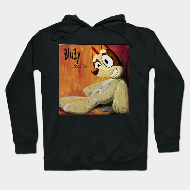 Black hoodie with colorful cartoon dog print, cozy fleece material, ideal for casual wear and comfort.
