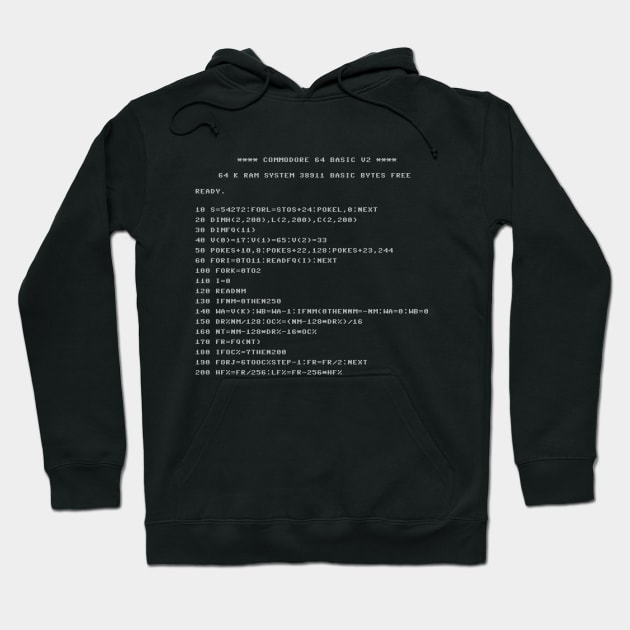 Black hoodie with retro computer code print, casual style, cotton blend, ideal for tech enthusiasts and everyday wear.