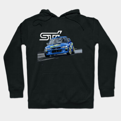 Black hoodie featuring a racing car graphic, ideal for casual wear, cotton blend material, unisex style.