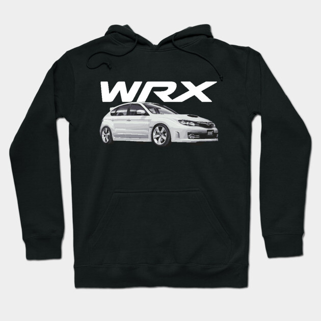 Black hoodie with WRX car graphic, featuring a sporty design. Ideal for casual wear, made from soft, durable fabric.