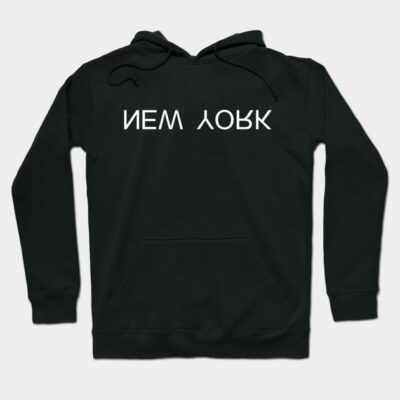 Black unisex hoodie with white abstract text, cotton blend, casual wear, ideal for cool weather.