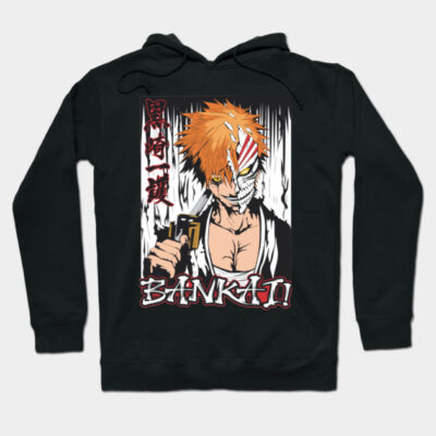 Black anime hoodie with bold graphic design, featuring vibrant colors and cotton material, ideal for casual wear.