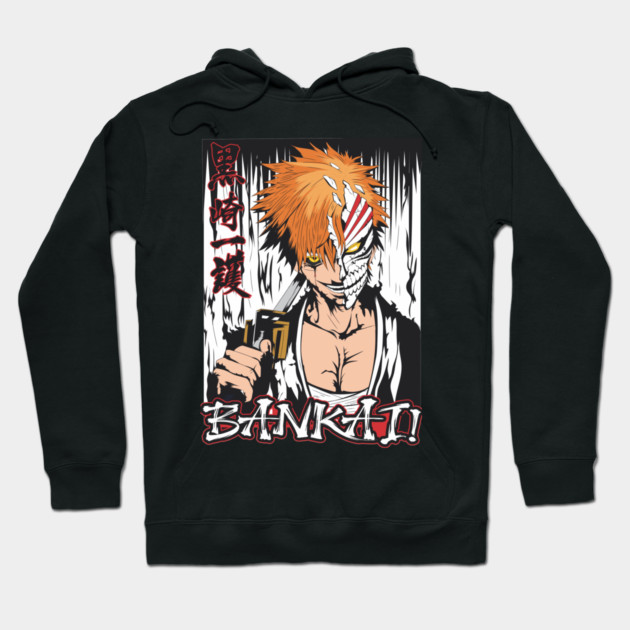 Black anime hoodie with bold graphic design, featuring vibrant colors and cotton material, ideal for casual wear.