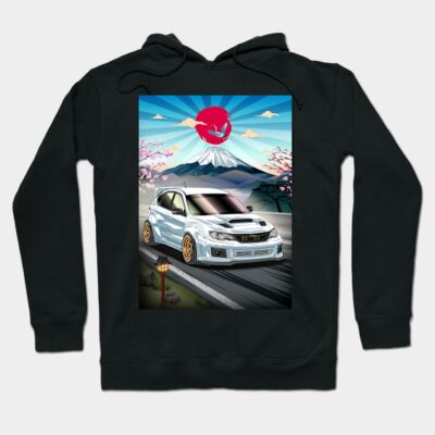 White Subie Impreza WRX Hatchback Nippon Style Hoodie by Guyvit