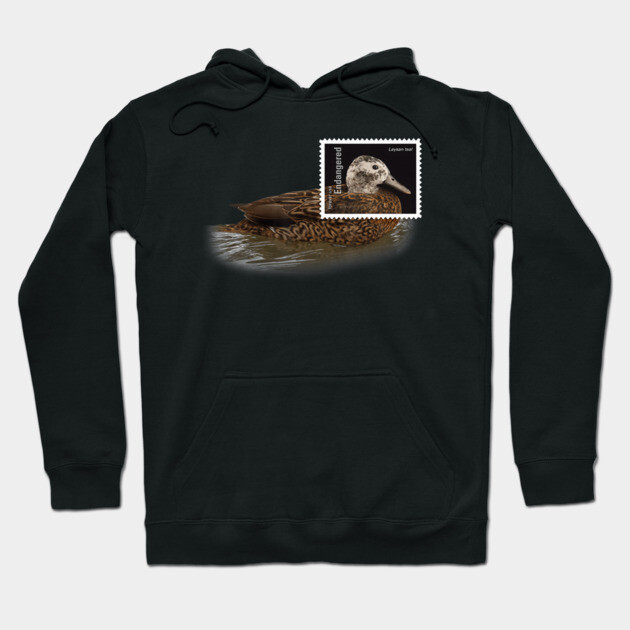Black hoodie with duck stamp print, casual style, soft cotton blend, perfect for everyday wear and nature lovers.