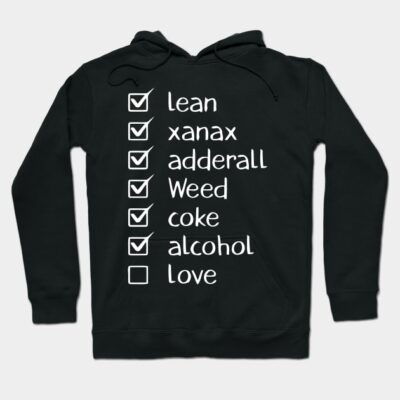 Black hoodie with white checklist text design, casual style, soft cotton material, perfect for everyday wear.