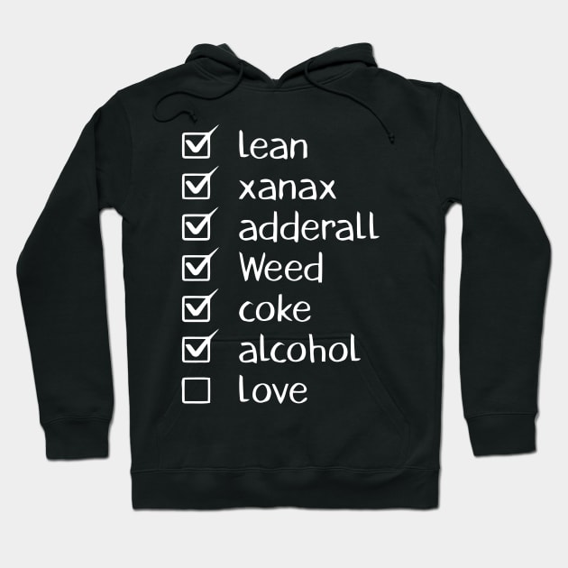 Black hoodie with white checklist text design, casual style, soft cotton material, perfect for everyday wear.
