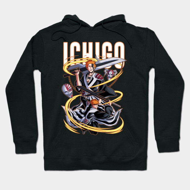 Black anime-themed hoodie featuring dynamic graphic design, comfortable cotton material, perfect for casual wear.