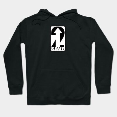 Black cotton hoodie with "Save" graphic, adjustable drawstrings, front pocket, casual style for everyday wear.