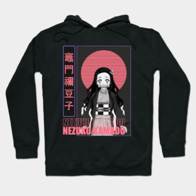 Black anime-themed hoodie featuring a character print with pink and red accents, ideal for casual wear.
