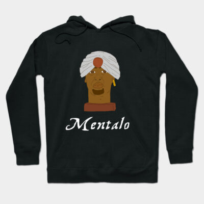Black hoodie with unique graphic design and "Mentalo" text, perfect for casual wear, made from soft cotton blend.