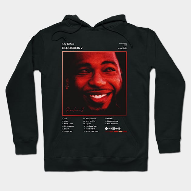 Black graphic hoodie featuring bold red design, music album cover theme, made from soft cotton, casual streetwear style.