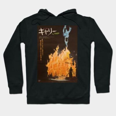 Black hoodie with a vintage Japanese graphic design, featuring flames and text, suitable for casual wear.