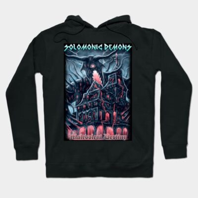 Black hoodie with "Solomonic Demons" graphic design, gothic style, perfect for casual wear.