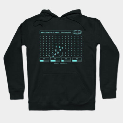 Black hoodie with a futuristic numeric design, perfect for casual wear. Made of soft cotton for comfort and style.