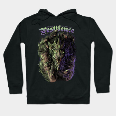 Black graphic hoodie featuring a mythical creature design, perfect for casual wear, made from soft cotton blend.